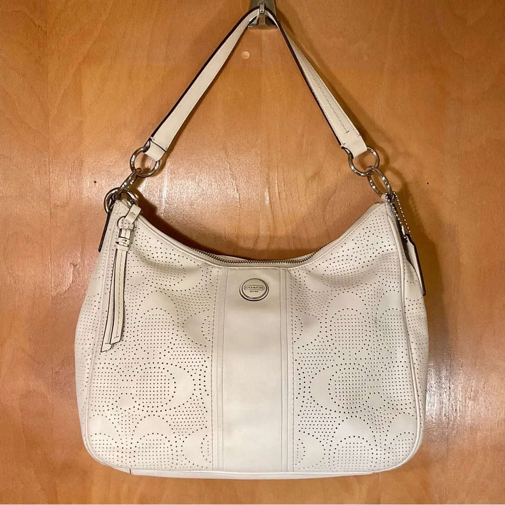 COACH White Perforated Leather Hobo Bag - Picture 1 of 4